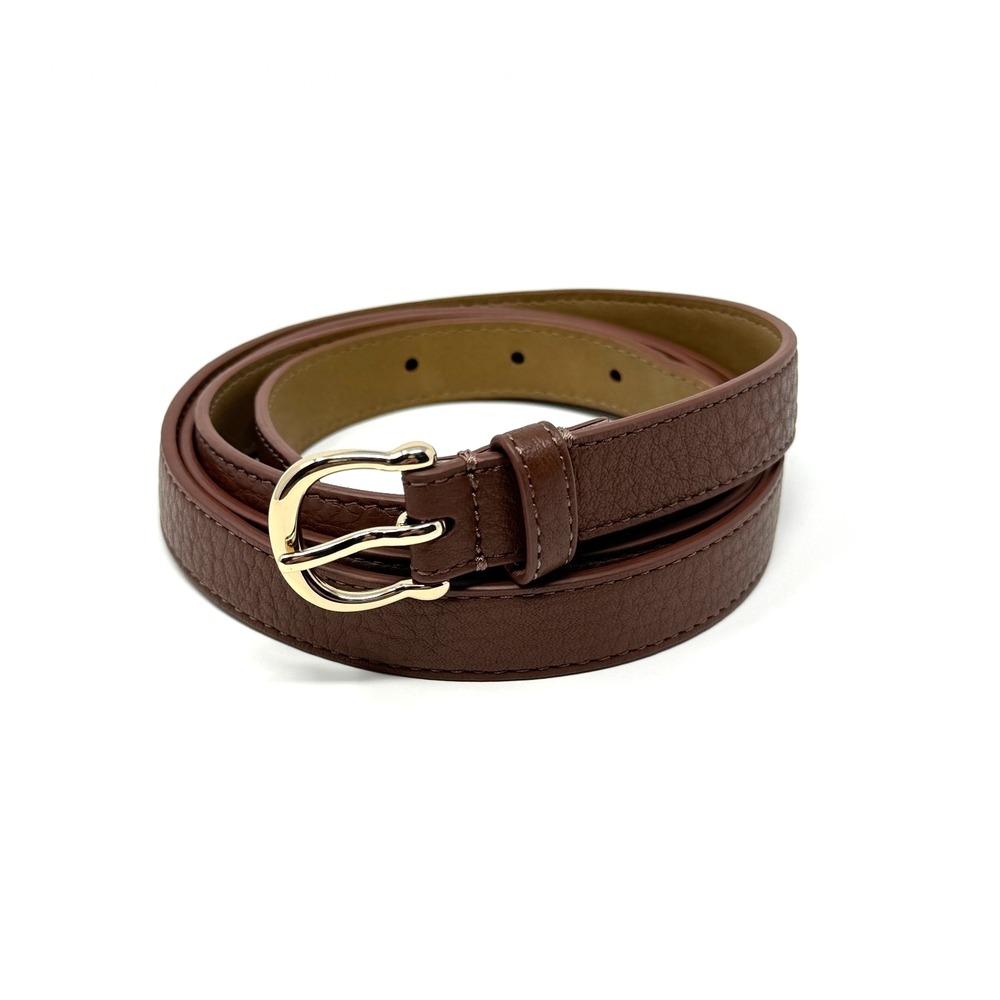 Talbots Womens Belt 2X Brown Genuine Leather Pebbled Gold Buckle Plus Size